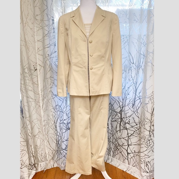 Escada Jackets & Blazers - ESCADA beige tan cotton blazer jacket dress pants tank top suit matching set